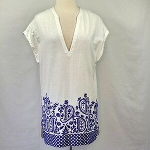 Athleta Embroidered Swim Cover White/ Blue Size Small